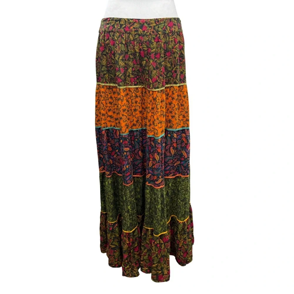 FARM Rio Multicolor Floral Tiered Maxi Skirt - Orange, Green, Pink, Blue - Picture 6 of 10